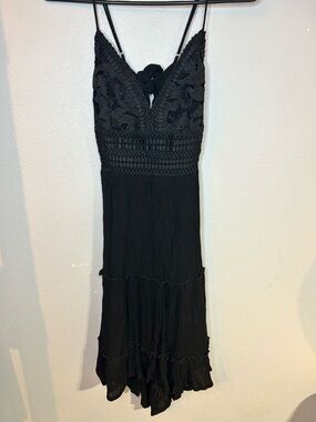 Black Lace-Top Spaghetti Strap date night Dress Medium whimsigoth goth princess